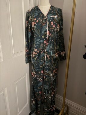 summersalt Dark Forest Floral Pajama Set with Pink Trim